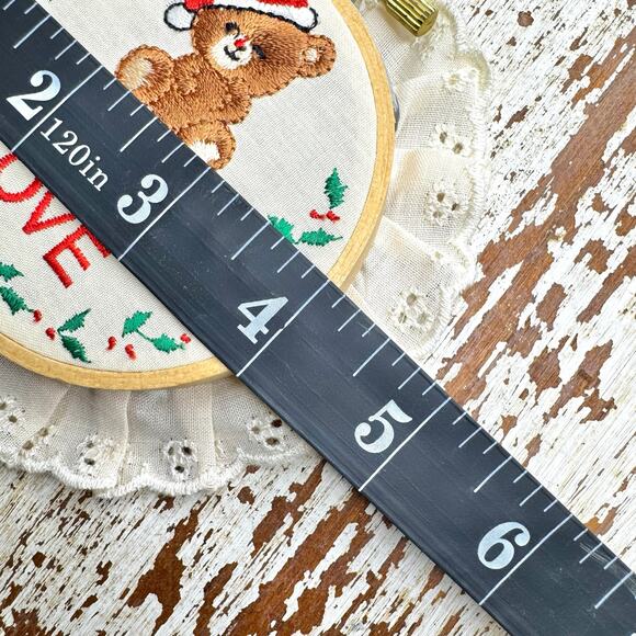 VTG Russ Christmas Love Santa Bear Circle Lace Ornament Embroidered - Picture 7 of 8